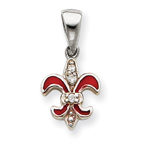 Sterling Silver CZ & Enameled Fleur de Lis Pendant