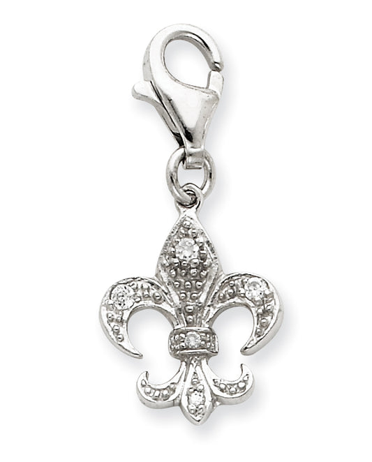Sterling Silver CZ Fluer de lis Charm