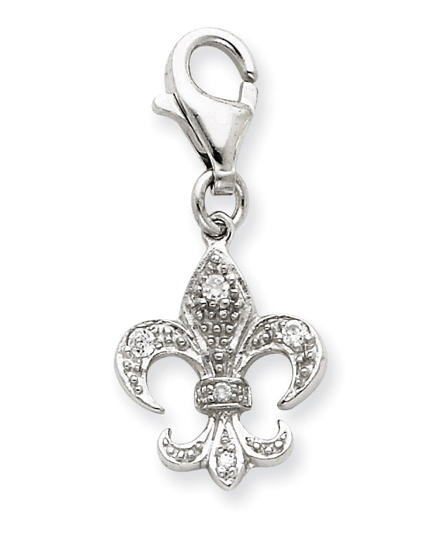 Sterling Silver CZ Fluer de lis Charm
