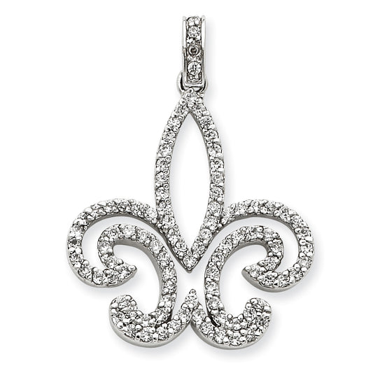 Sterling Silver CZ Fleur-de-lis Pendant