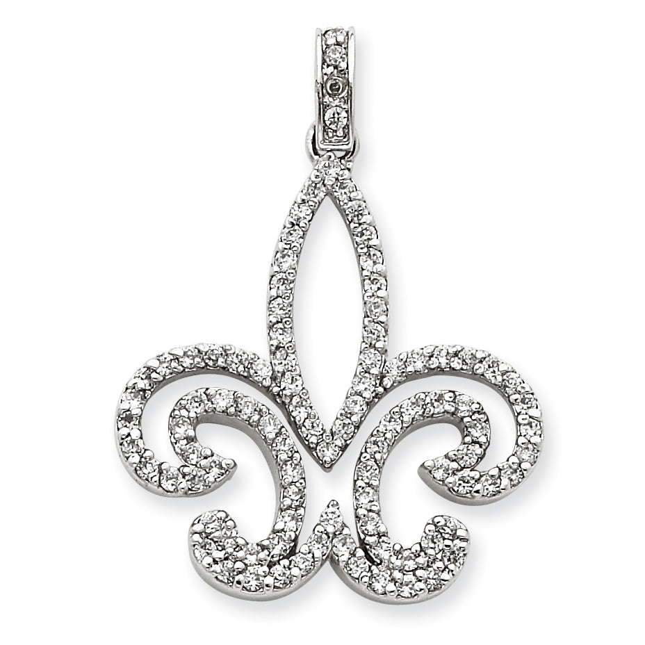 Sterling Silver CZ Fleur-de-lis Pendant