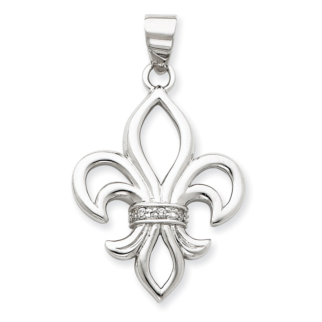 Sterling Silver CZ Fleur de Lis Pendant