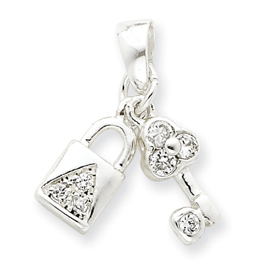 Sterling Silver CZ Lock & Key Pendant