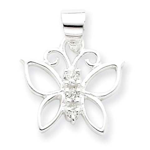 Sterling Silver CZ Butterfly Pendant