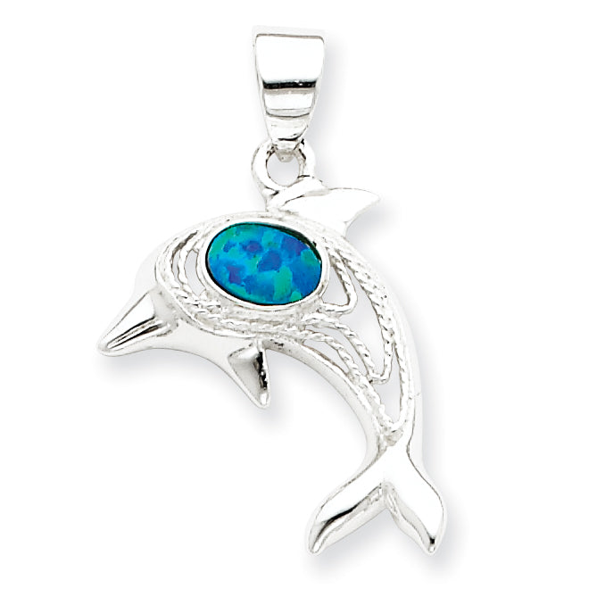 Sterling Silver Blue Opal Dolphin Pendant