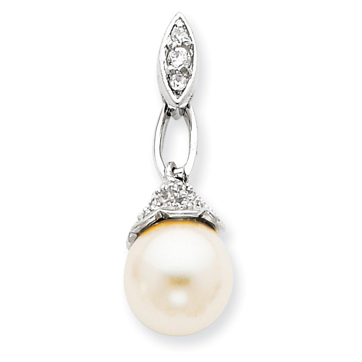 Sterling Silver Syn.  Pearl CZ Pendant