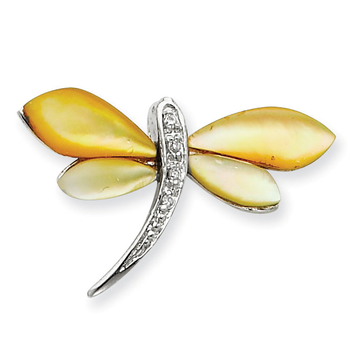 Sterling Silver CZ & Mother of Pearl Dragonfly Pendant