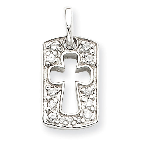 Sterling Silver Faith CZ Open Cross Charm