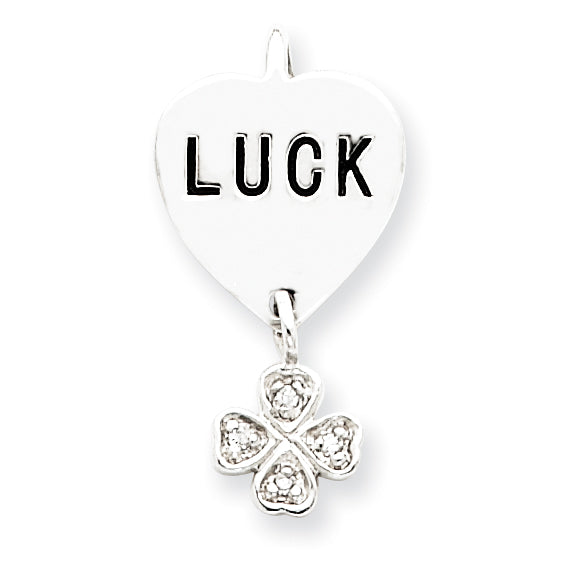 Sterling Silver Luck CZ Heart & Shamrock Pendant