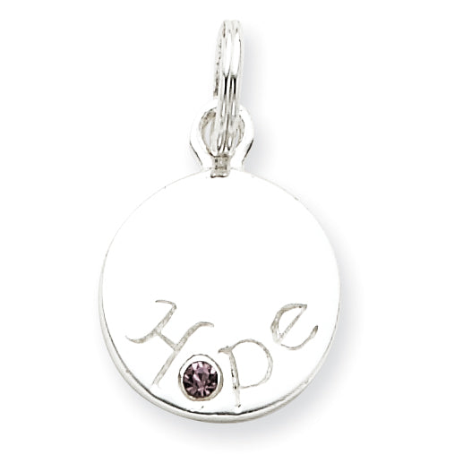 Sterling Silver Hope w/Pink CZ Disc Charm