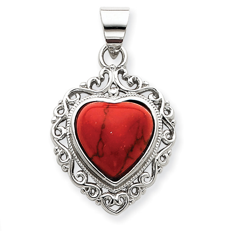 Sterling Silver Synthetic Red Stone Heart Pendant