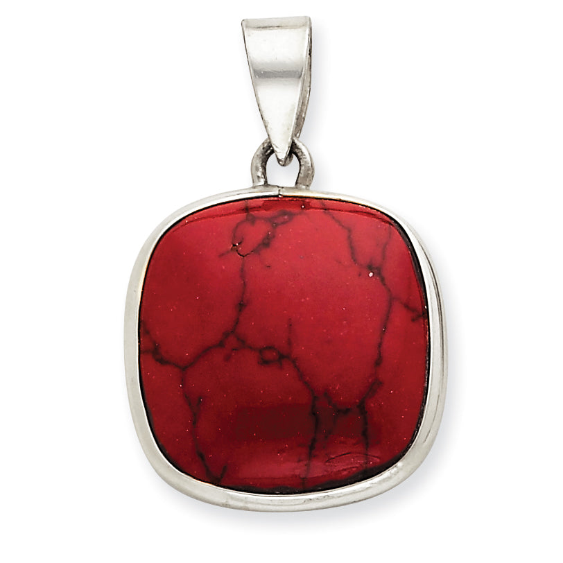 Sterling Silver Square Red Stone Pendant