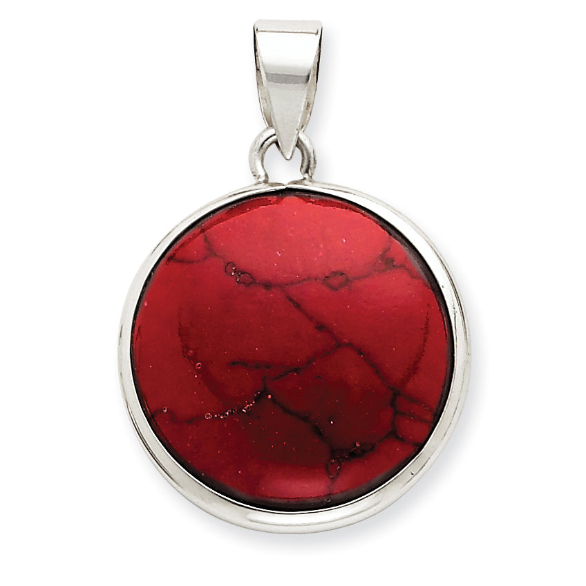 Sterling Silver Round Red Stone Pendant