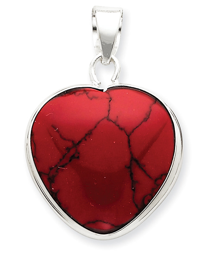 Sterling Silver Heart Red Stone Pendant