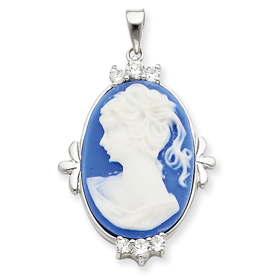 Sterling Silver CZ Cameo Pendant