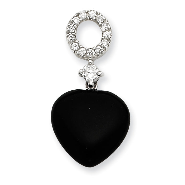 Sterling Silver CZ & Black Heart Slide