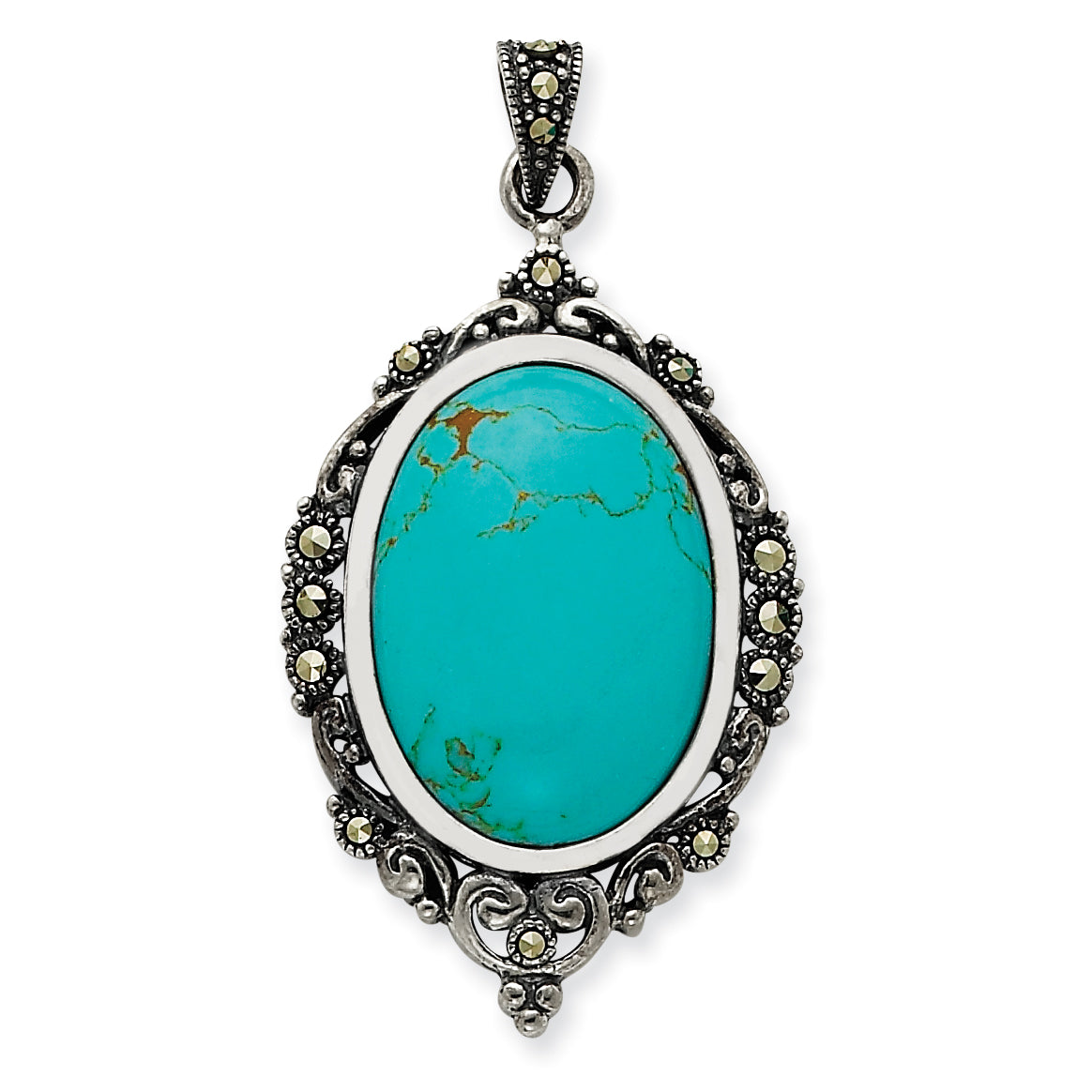 Sterling Silver Marcasite Turquoise Pendant