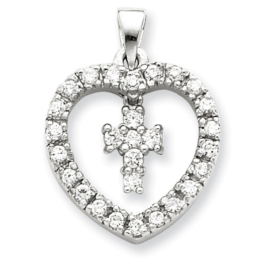 Sterling Silver CZ Heart & Cross Pendant