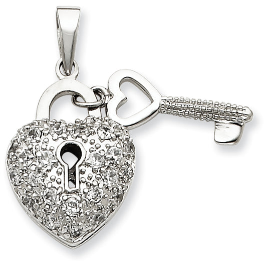 Sterling Silver Key & Heart CZ Pendant