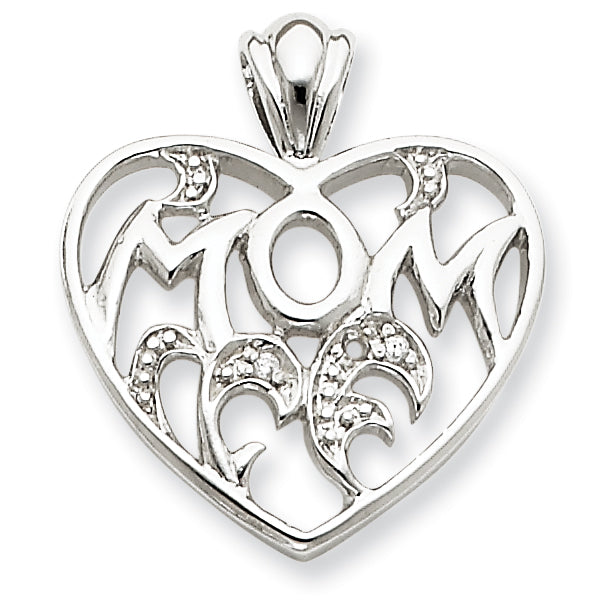 Sterling Silver CZ Mom Heart Pendant