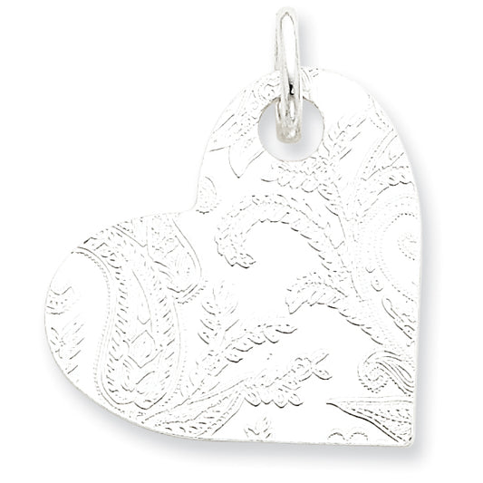 Sterling Silver Embossed Heart Disc Pendant
