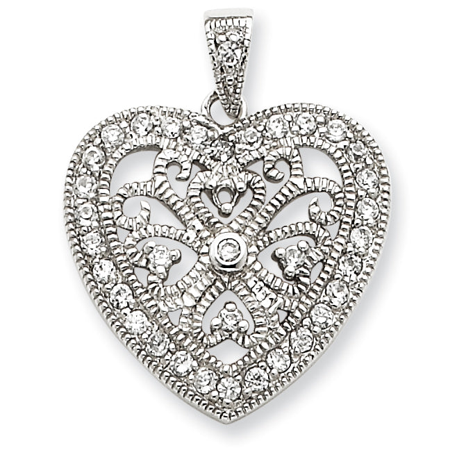 Sterling Silver CZ Heart Pendant