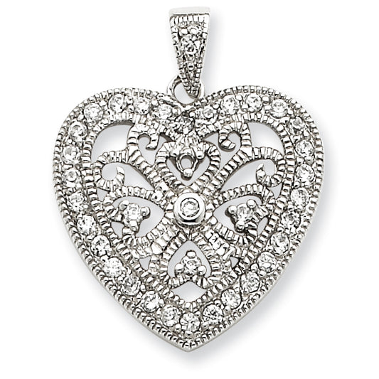 Sterling Silver CZ Heart Pendant