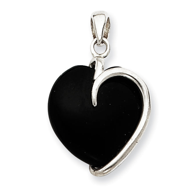 Sterling Silver Onyx Heart Pendant