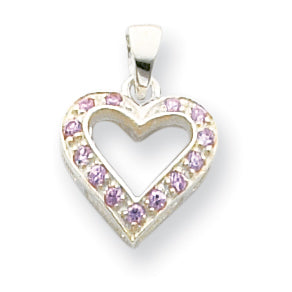 Sterling Silver Pink CZ Heart Pendant