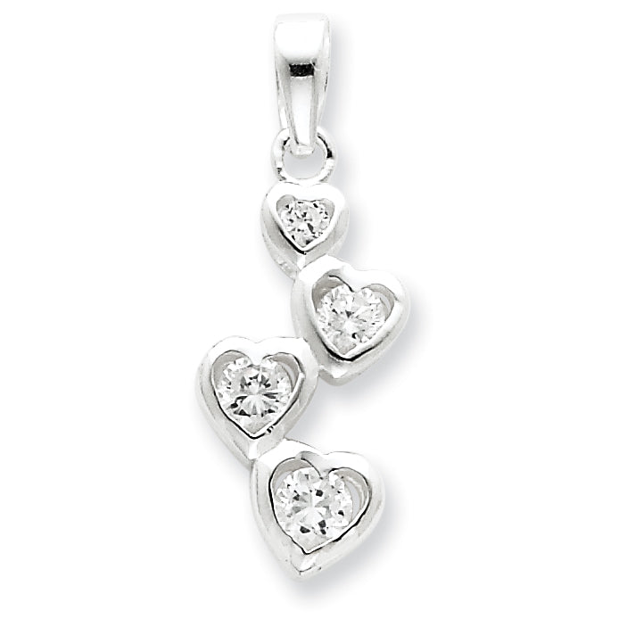 Sterling Silver Graduated CZ Heart Pendant