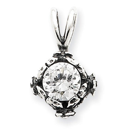 Sterling Silver Antiqued CZ Pendant