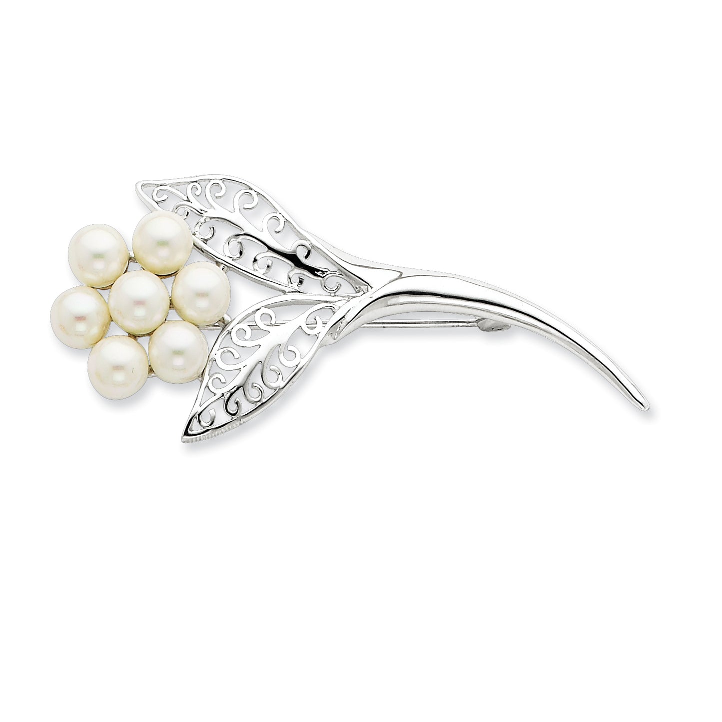 Sterling Silver Cultured Pearl Flower Pin