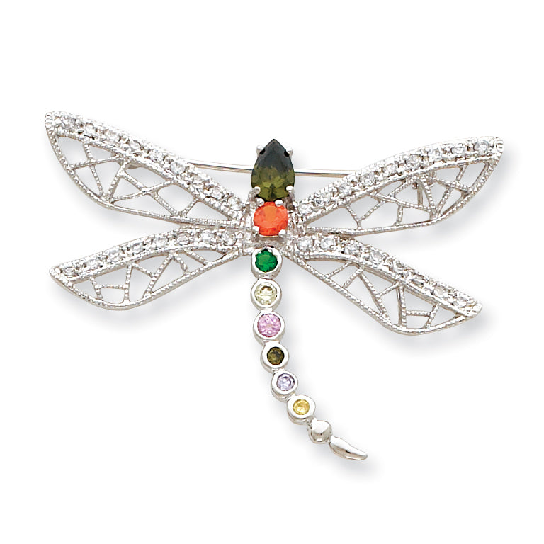 Sterling Silver Multi-color CZ Dragonfly Pin