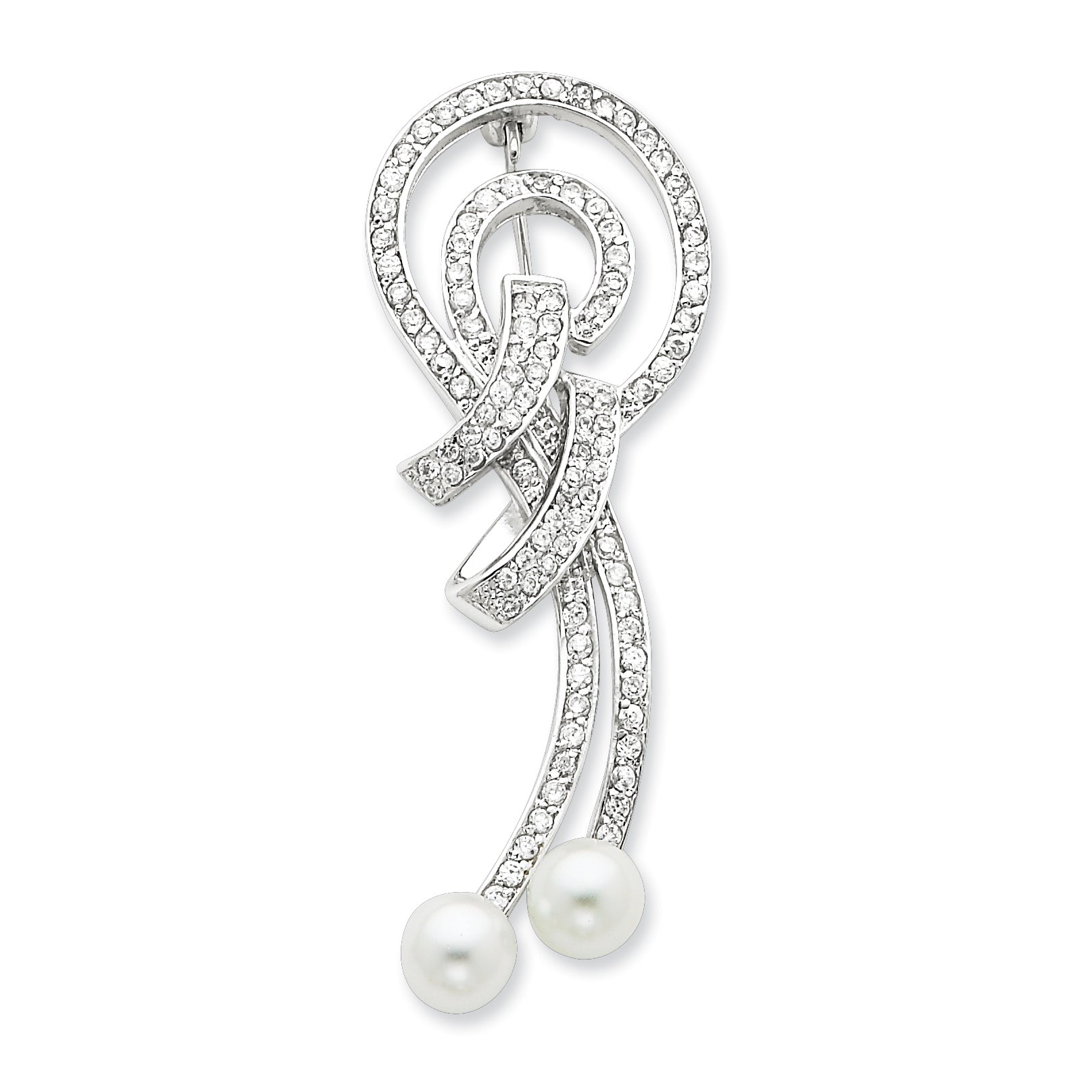 Sterling Silver CZ & Cultured Pearl Fancy Pin