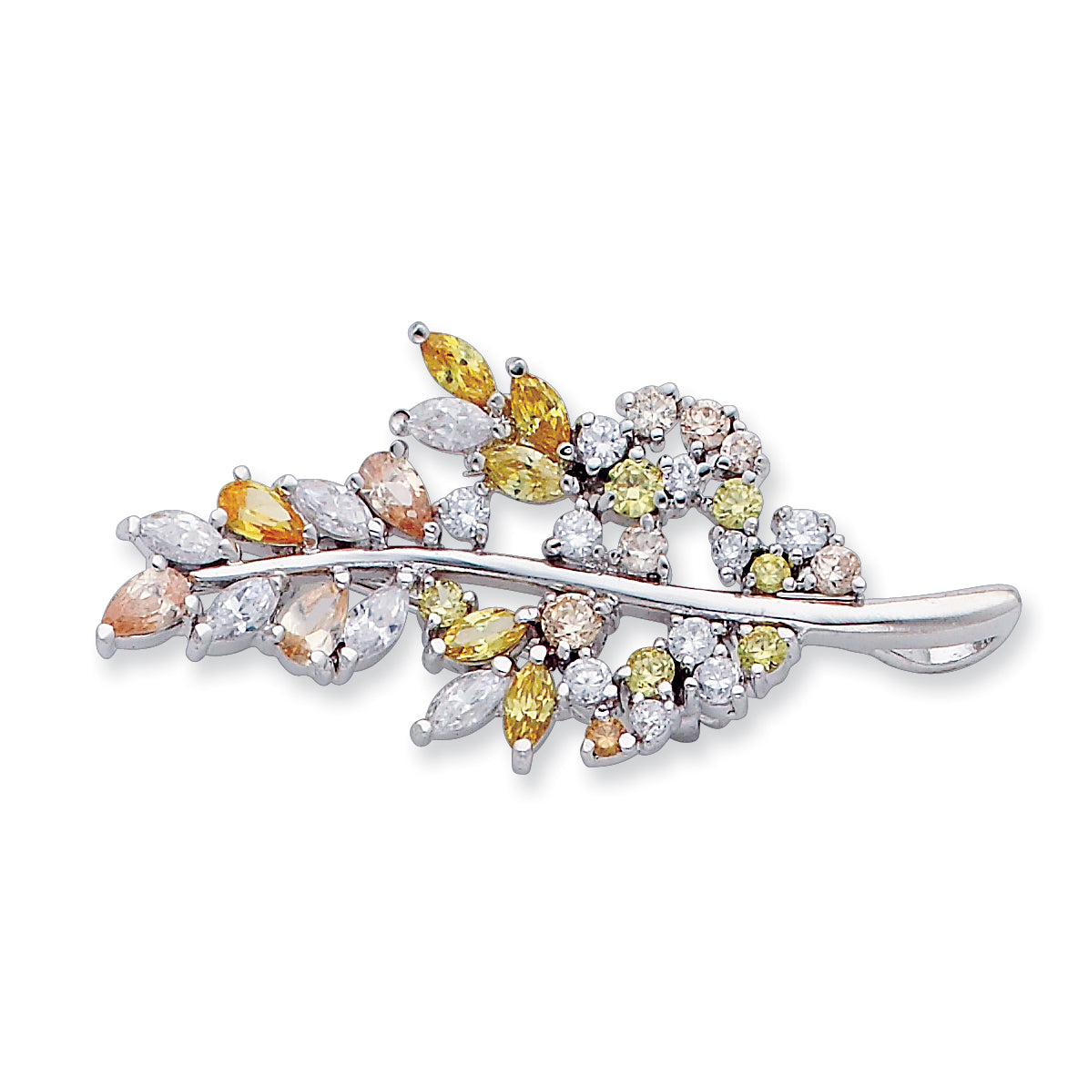 Sterling Silver Multi-color CZ Leaf  Pin