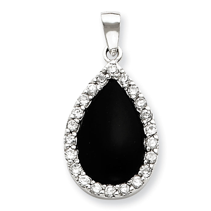 Sterling Silver CZ and Onyx Pendant