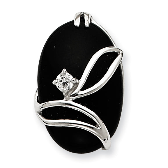 Sterling Silver Onyx and CZ Slide