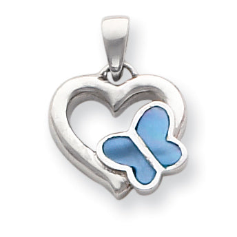 Sterling Silver Heart with Blue Shell Butterfly Pendant