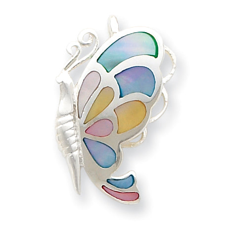 Sterling Silver Multicolored Shell Butterfly Pendant