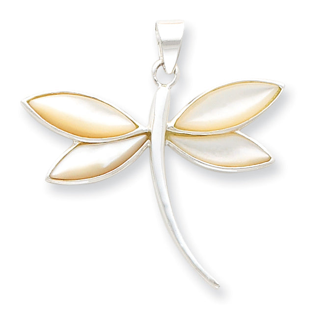 Sterling Silver White Shell Dragonfly Pendant