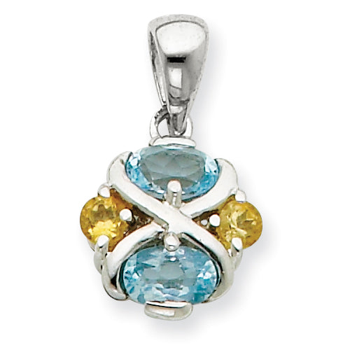 Sterling Silver Blue Topaz and Citrine Pendant