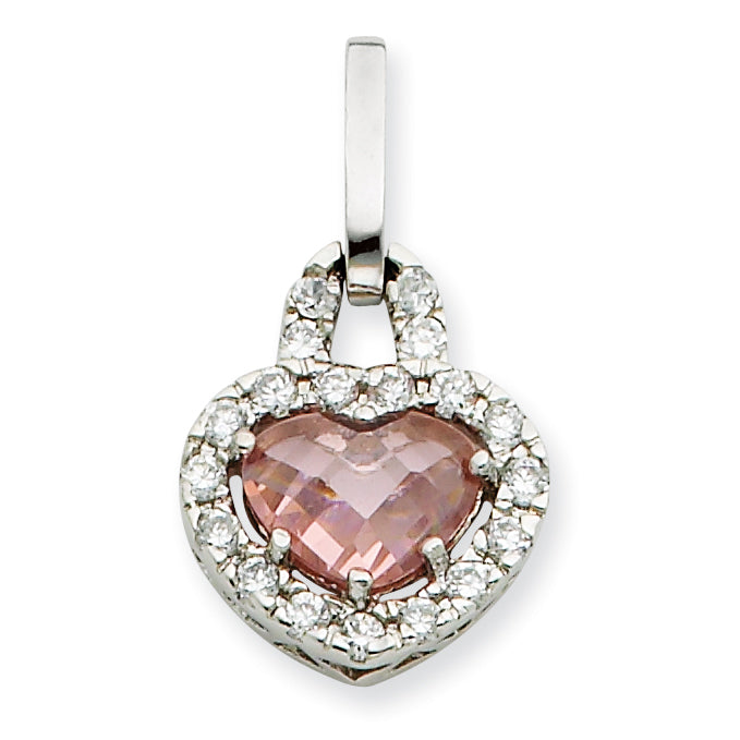 Sterling Silver Pink and Clear CZ Heart Pendant