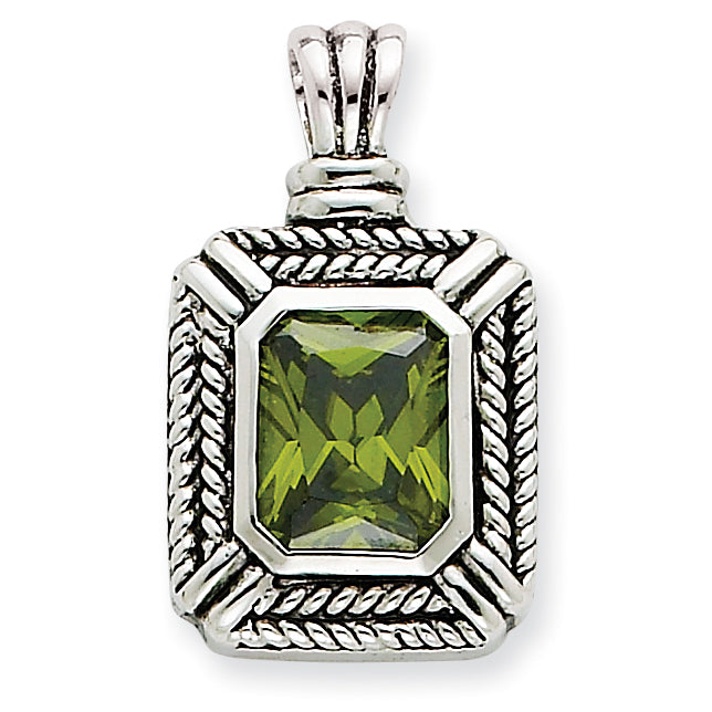 Sterling Silver Green CZ Square Pendant