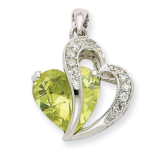 Sterling Silver Green and Clear CZ Heart Pendant Slide