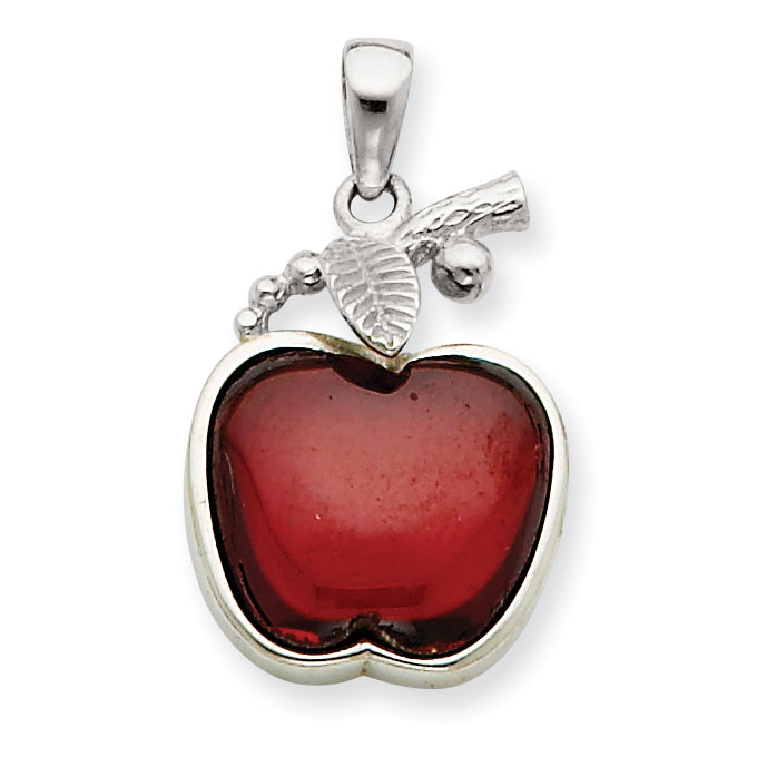 Sterling Silver Red CZ Cabochon Apple Pendant