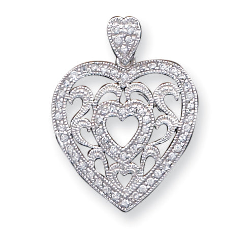 Sterling Silver CZ Fancy Heart Pendant