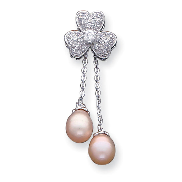 Sterling Silver Peach Culture Pearl and CZ Slide