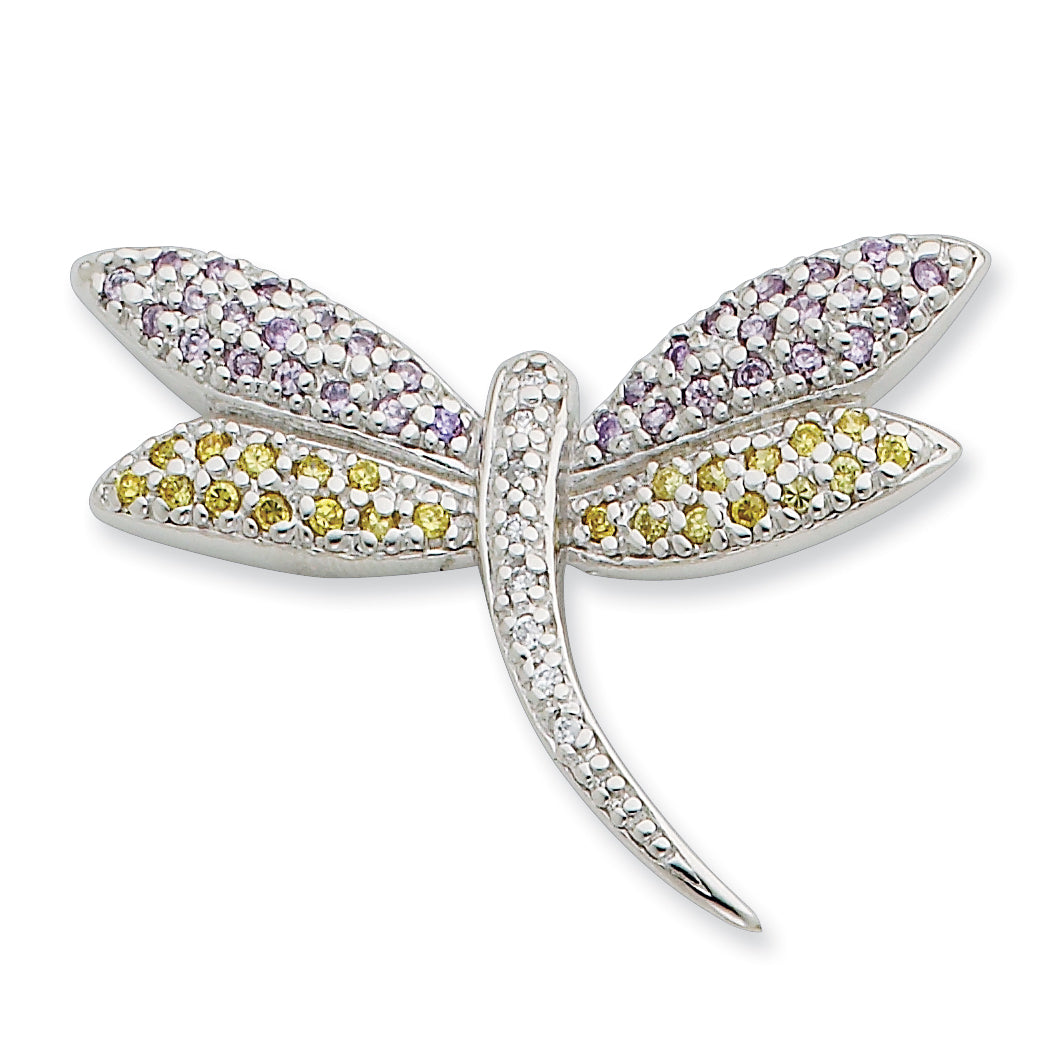 Sterling Silver Yellow & Clear CZ Dragonfly Pin