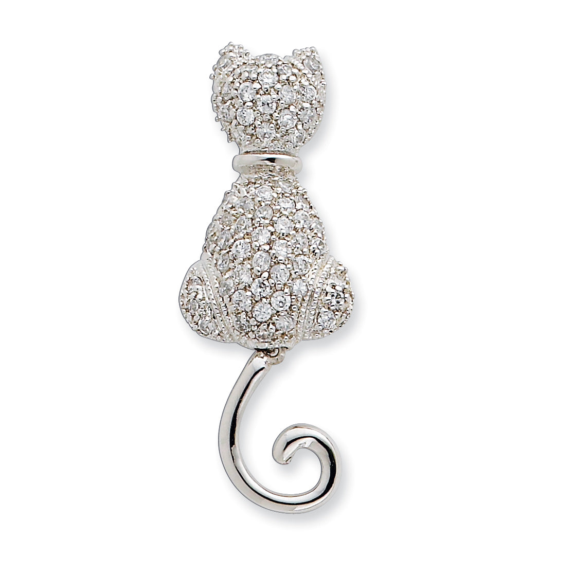 Sterling Silver CZ Cat Pin