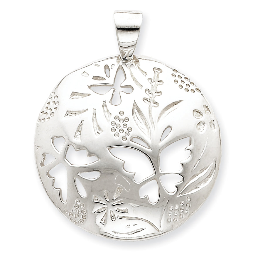 Sterling Silver Butterfly Cut-outs Round Pend